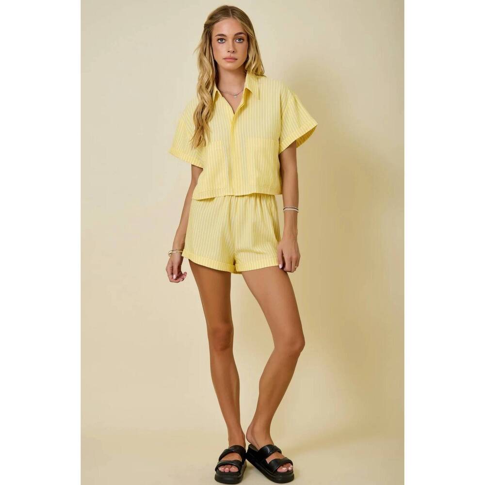 NEW DAY + MOON striped high waisted cuff shorts in lemon